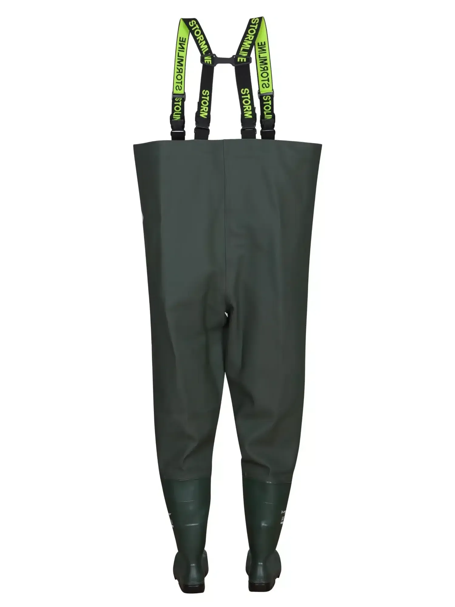 Stormtide W665ST heavy duty industrial chest waders with steel toe safety boots back view