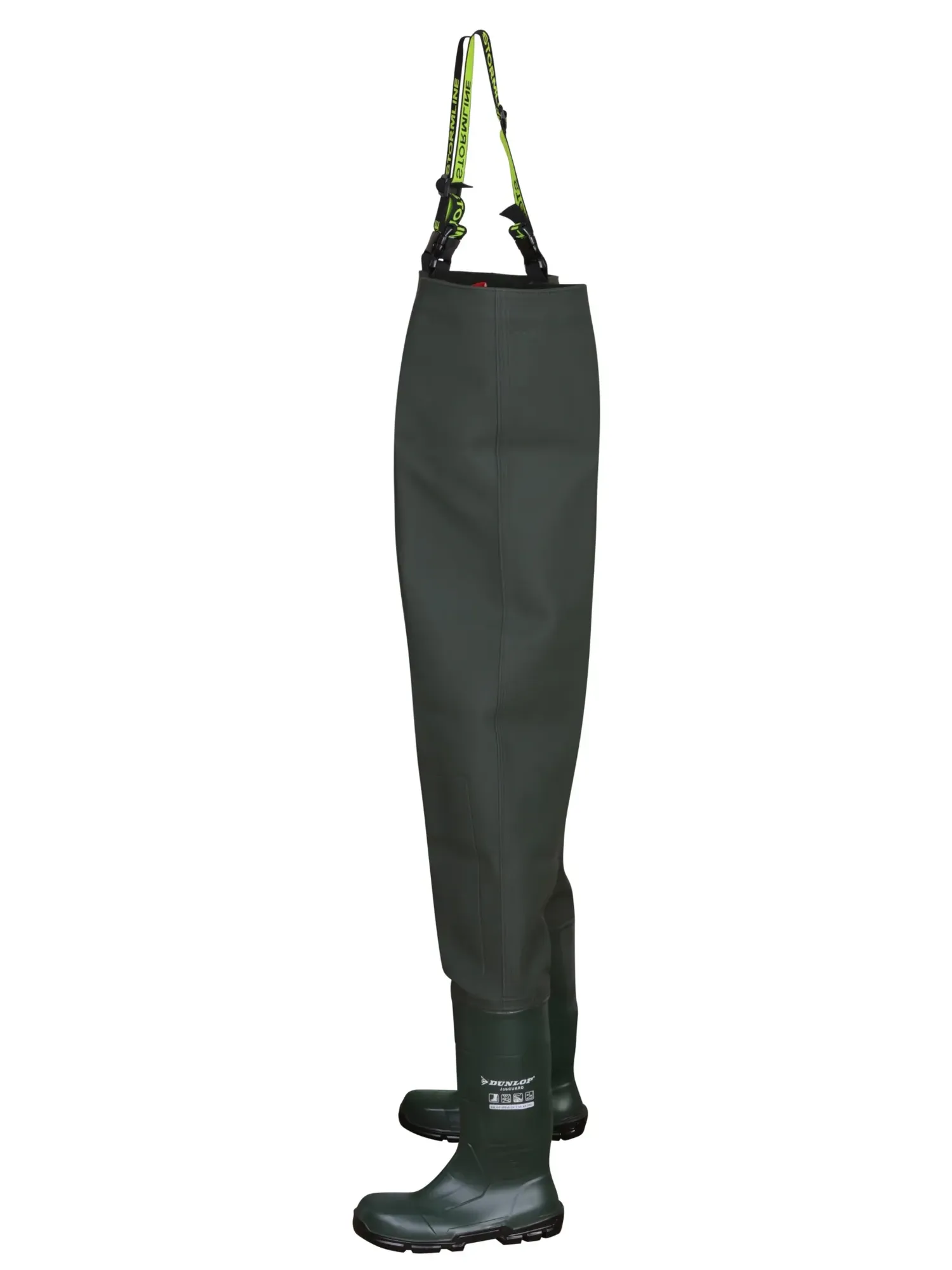 Stormtide W665ST heavy duty industrial chest waders with steel toe safety boots side view