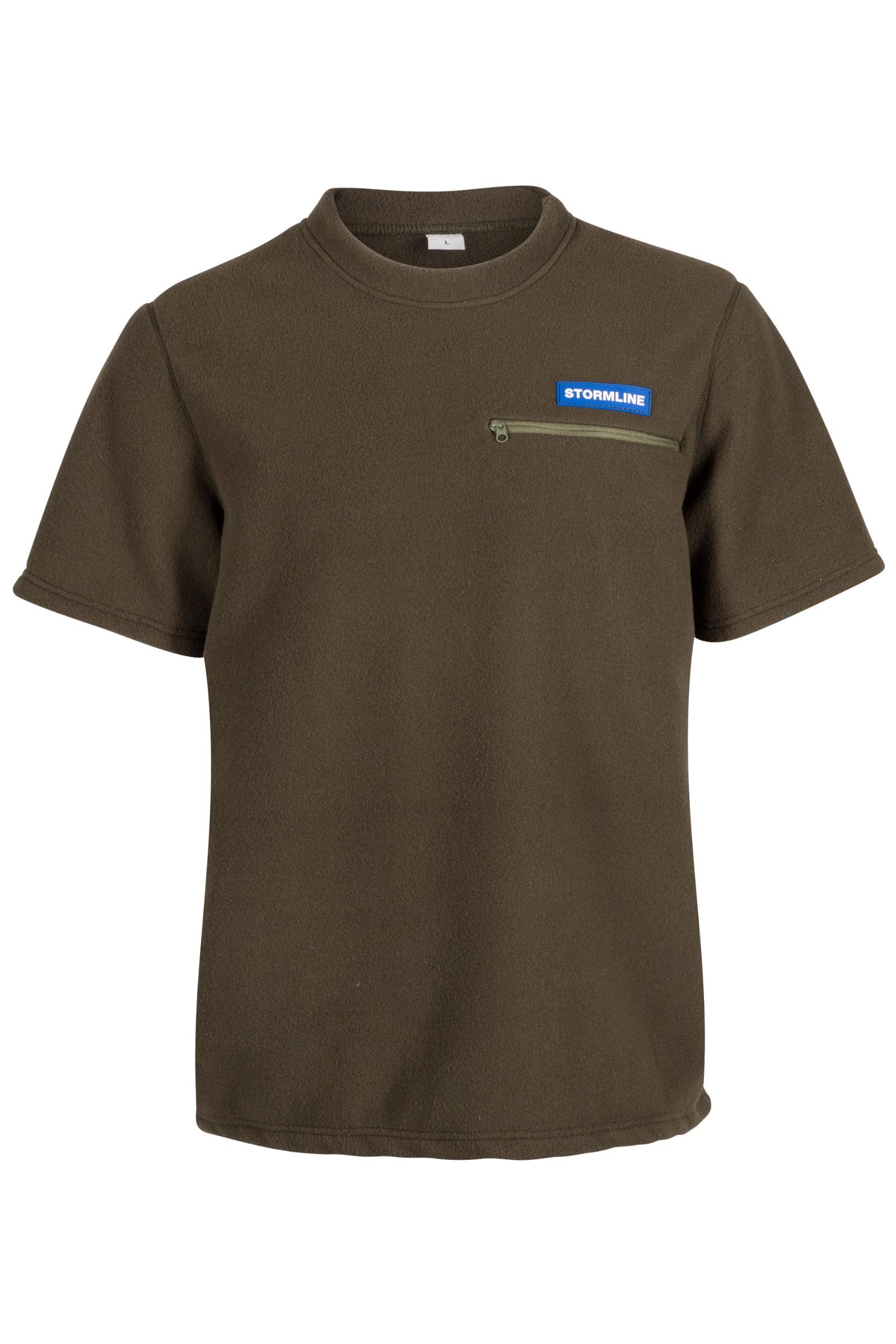 Vue de face du t-shirt polaire Riverton olive avec écusson Stormline et poche poitrine zippée