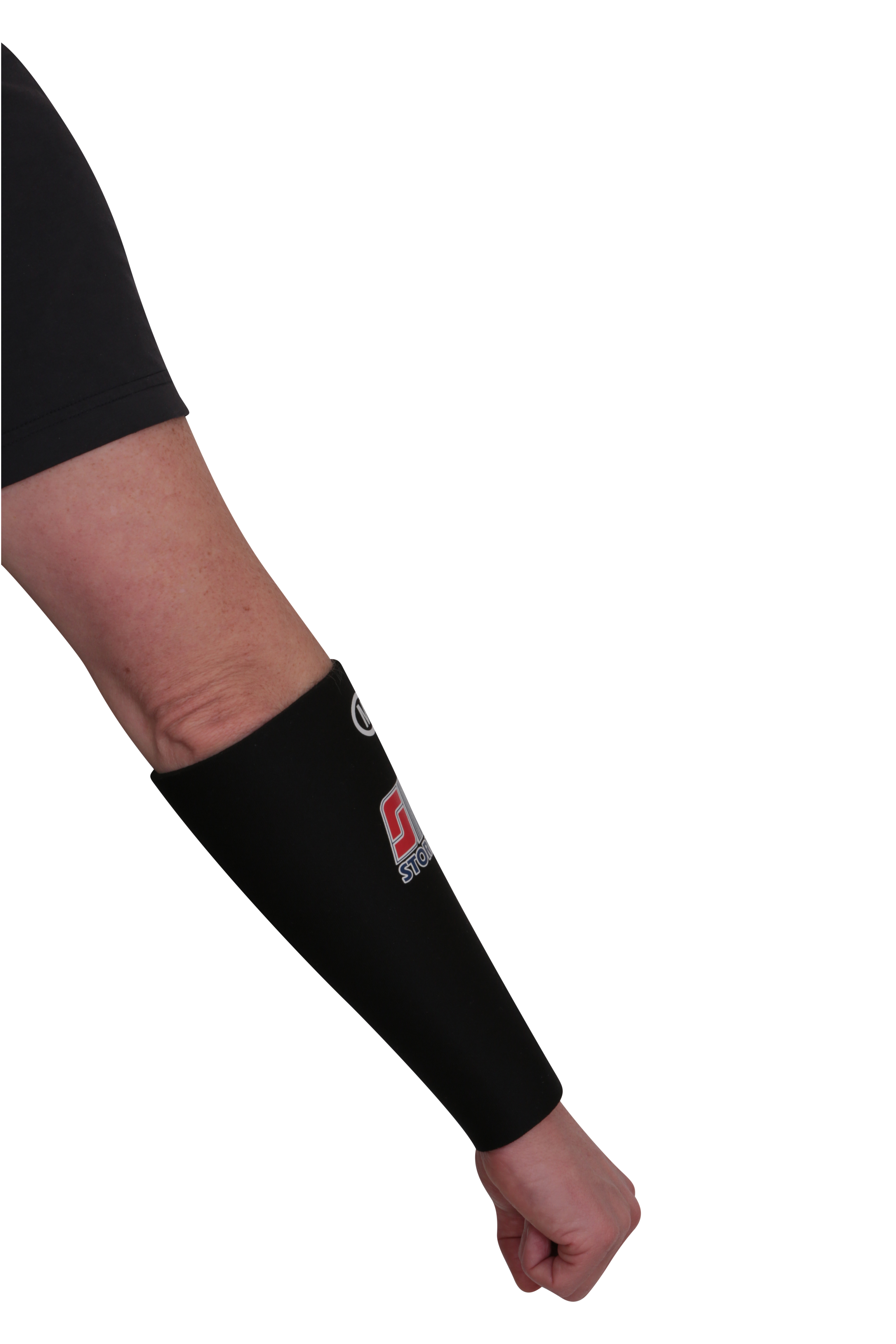 Stormline N002 3mm neoprene arm sleeve worn with a short-sleeve top, full arm view