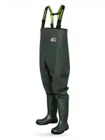 Stormtide W665ST 1100gsm heavy-duty industrial chest waders with steel toe boots – three-quarter view